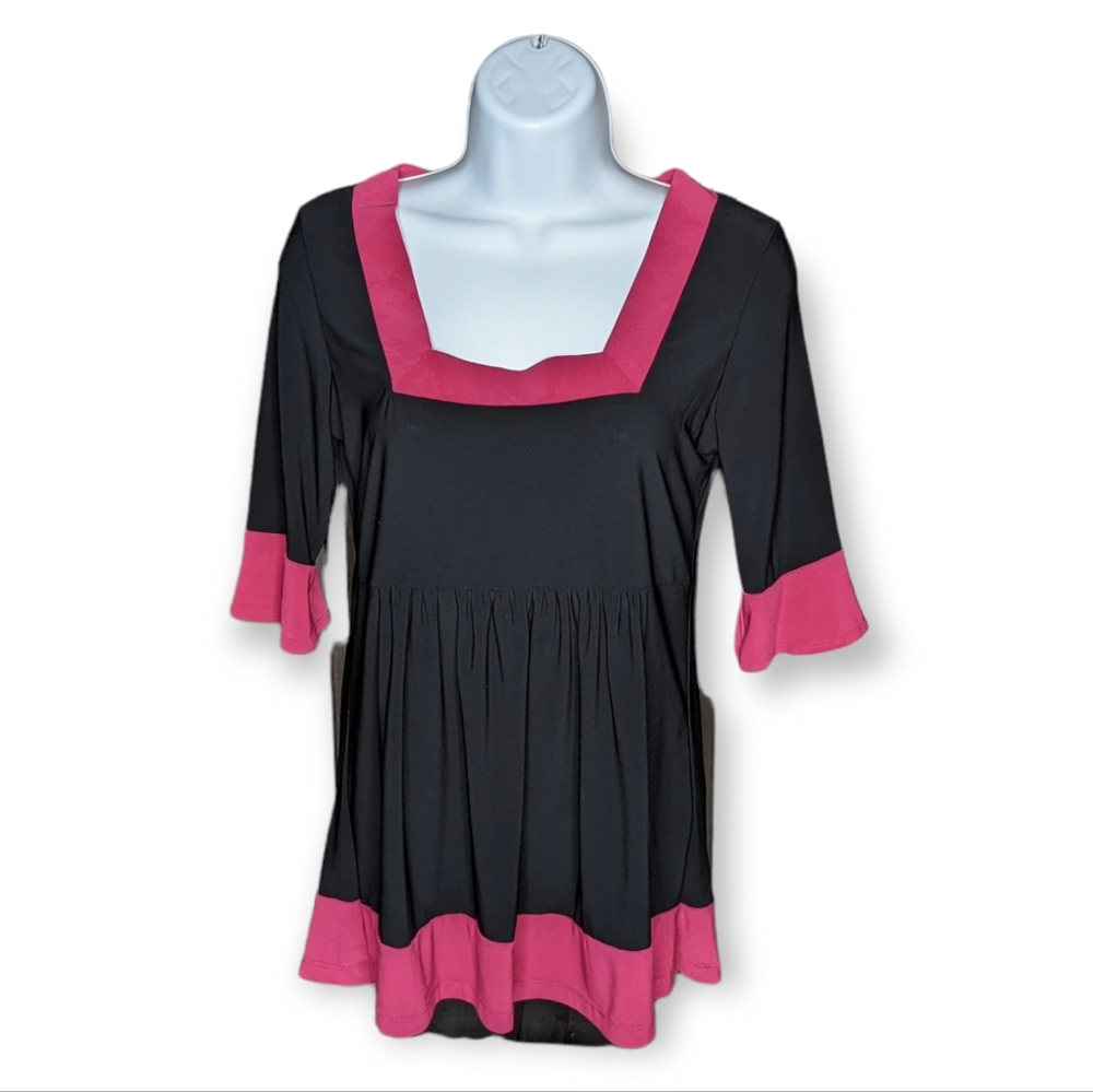 Susan Lawrence 3/4 Sleeve Pink & Black Top Small